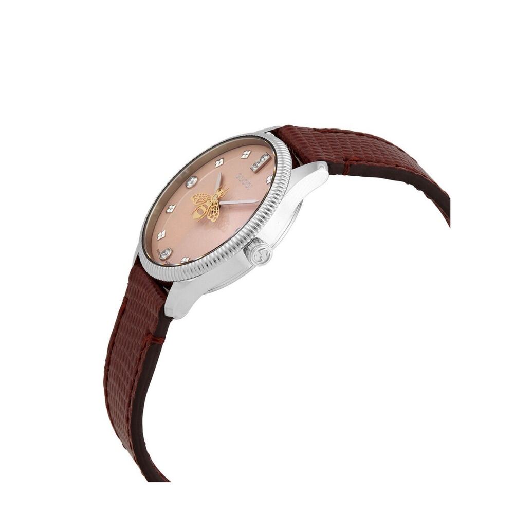 Gucci G-Timeless YA1265017 Diamond Salmon Dial Red Leather Bee Watch NEW Box - Picture 7 of 8
